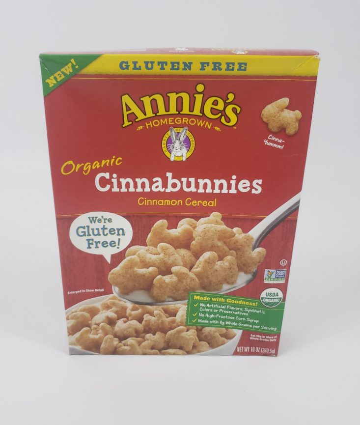 MONTHLY BOX OF FOOD AND SNACK REVIEW – January 2019 - Annie’s Homegrown Cinnabunnies Front