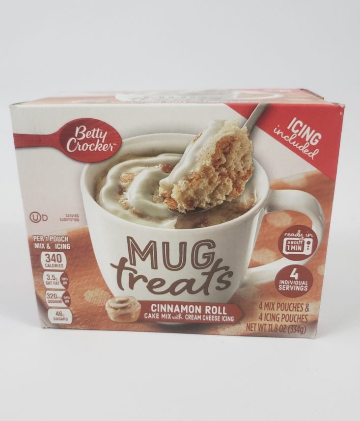 MONTHLY BOX OF FOOD AND SNACK REVIEW – January 2019 - Betty Crocker Mug Treats – Cinnamon Roll Front