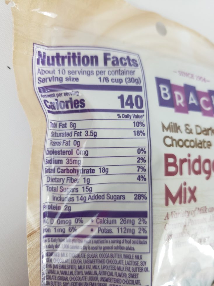 MONTHLY BOX OF FOOD AND SNACK REVIEW – January 2019 - Brach’s Milk & Dark Chocolate Bridge Mix Back