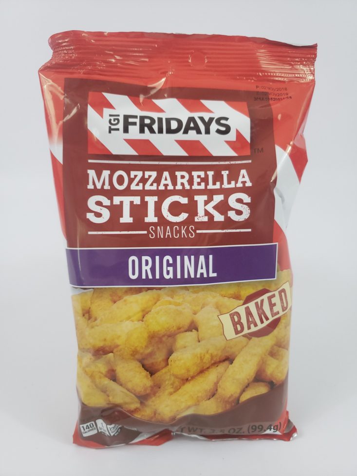 MONTHLY BOX OF FOOD AND SNACK REVIEW – January 2019 - TGI Fridays Mozzarella Sticks Snack Front