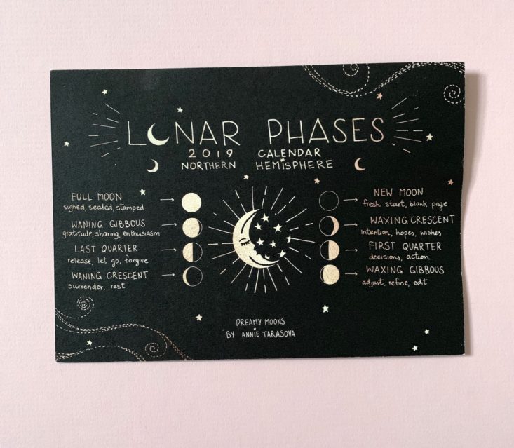 MoonBox by Gaia Collective Subscription Review January 2019 - 2019 Lunar Calendar by Annie Tarasova Front Top