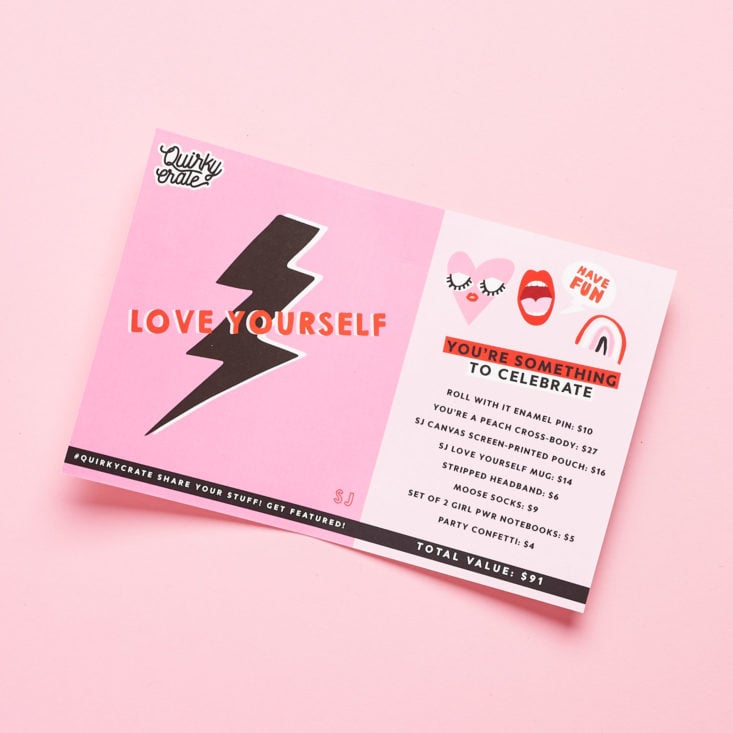 Quirky Crate love yourself info card