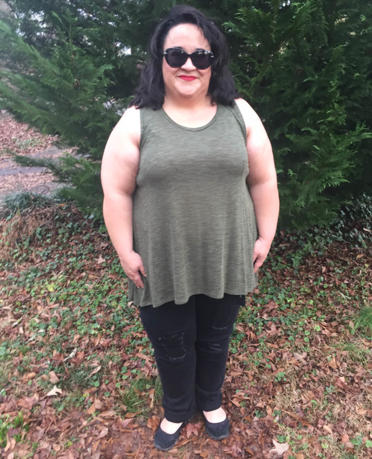 Stitch Fix Plus Size Clothing Subscription Box Review January 2019 - Georgie Swing Knit Top by Papermoon On Front