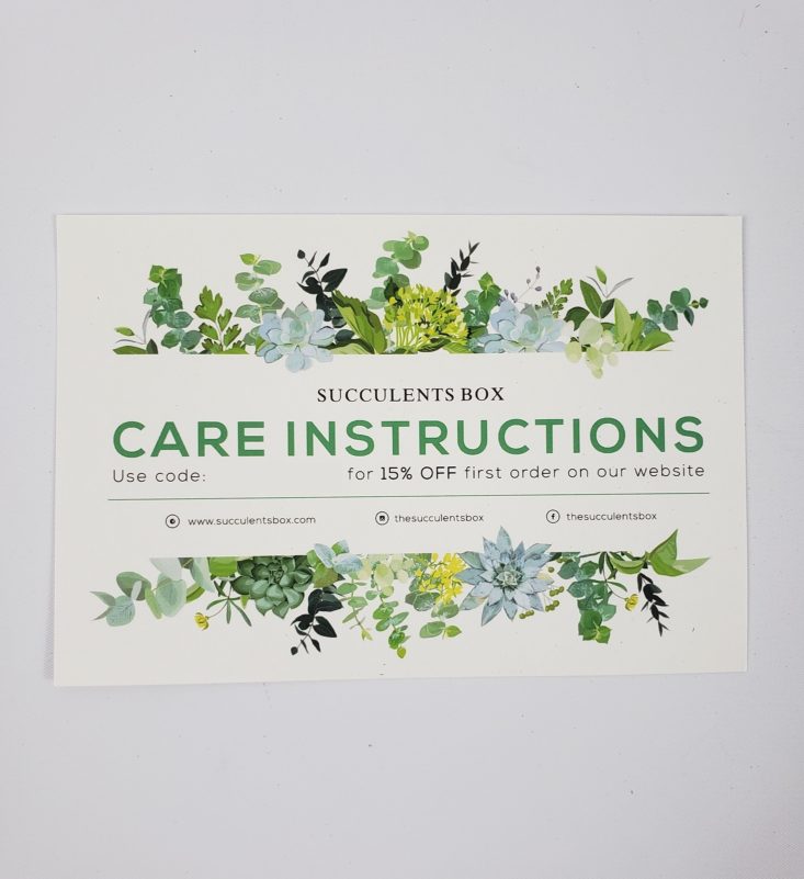 Succulents Box January 2019 - Info Card Fornt