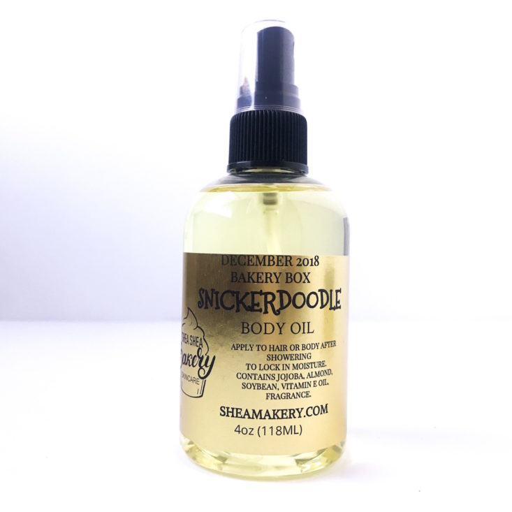 The Bakery Box by Shea Shea Bakery Review December 2018 - Snickerdoodle Hair & Body Oil Front