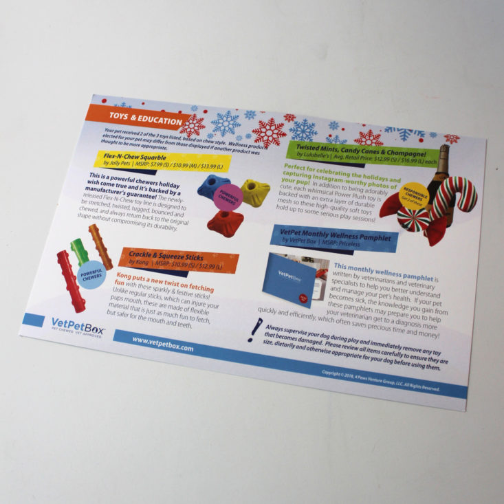 Vet Pet Box Dog January 2019 - Vet Pet Box Booklet Back