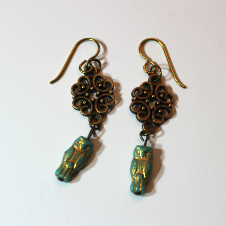 Dollar Bead Box February 2019 - Earrings brass connectors and Owls Front