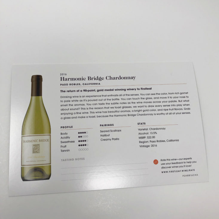 Firstleaf Wine February 2019 - 2016 Harmonic Bridge Chardonnay (California) 16