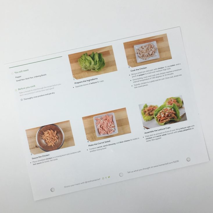 Home Chef Subscription Box Review February 2019 - BUFFALO RECIPE CARD BACK