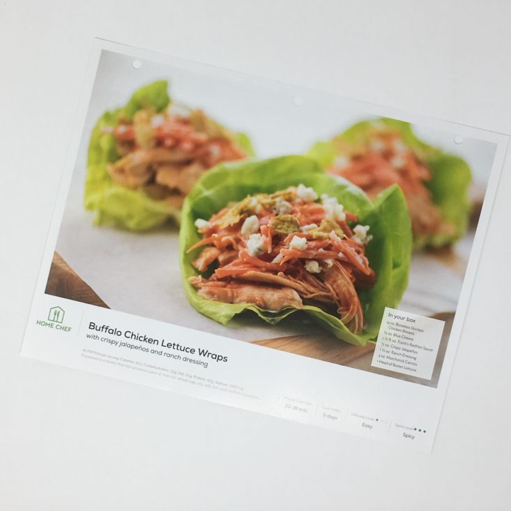 Home Chef Subscription Box Review February 2019 - BUFFALO RECIPE CARD FRONT