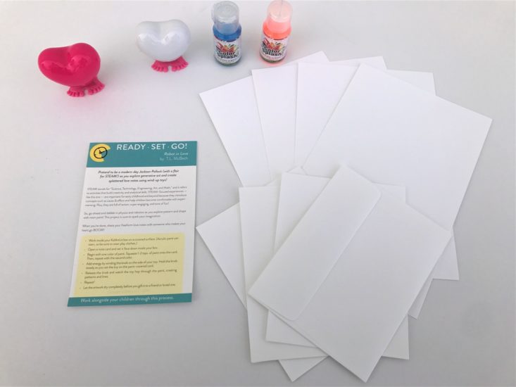 KidArtLit February 2019 - Ready Set Go Note Card Packaged Opened And Arranged