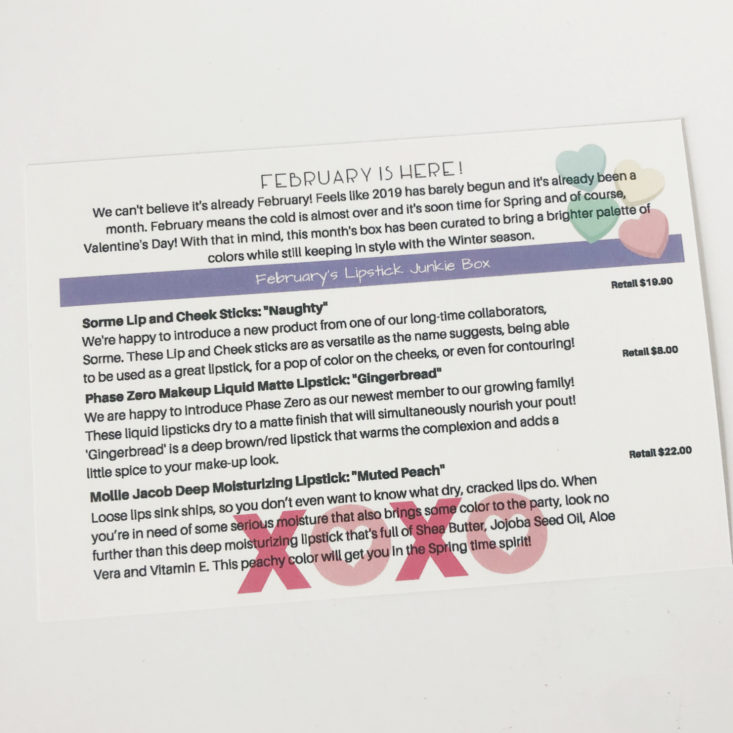 Lipstick Junkie Review February 2019 - Front Of Card