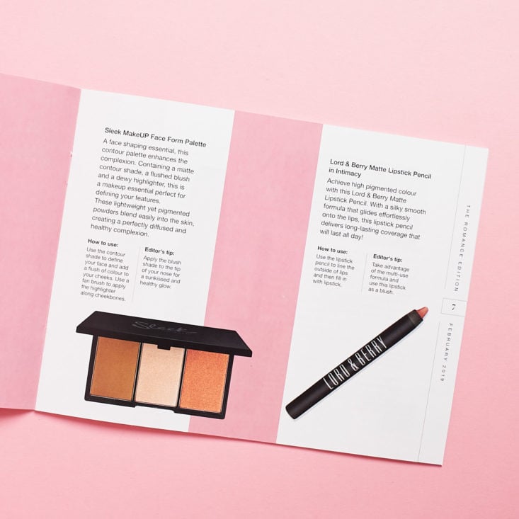 Look Fantastic February 2019 booklet palette and lp crayon info