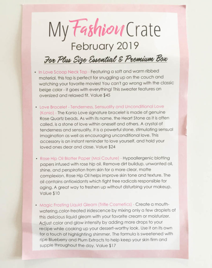 My Fashion Crate Subscription Review February 2019 - Information Card Front Top