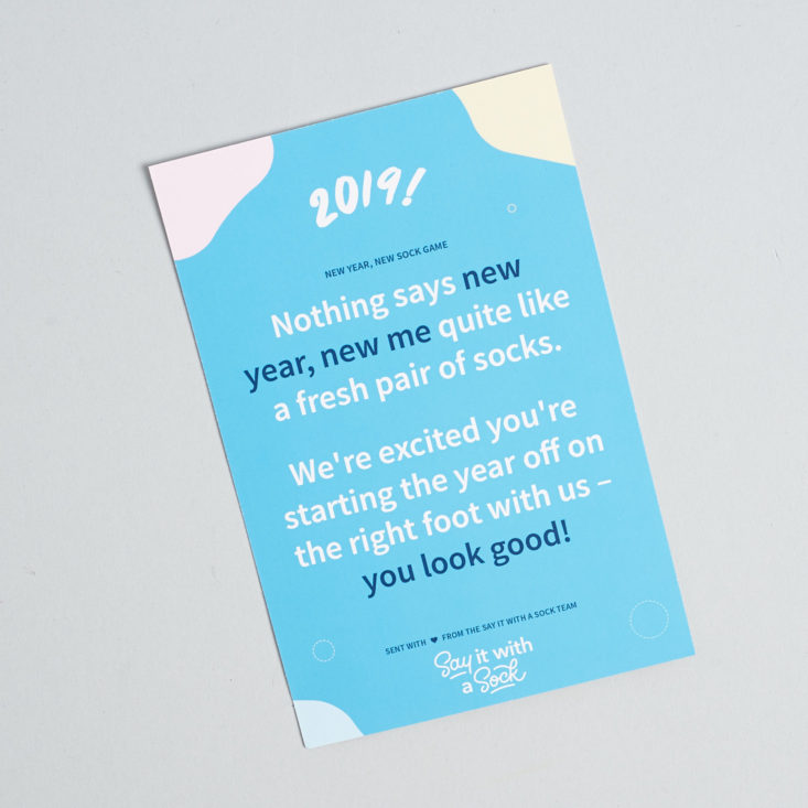 Say It With A Sock Womens January 2019 promo card back