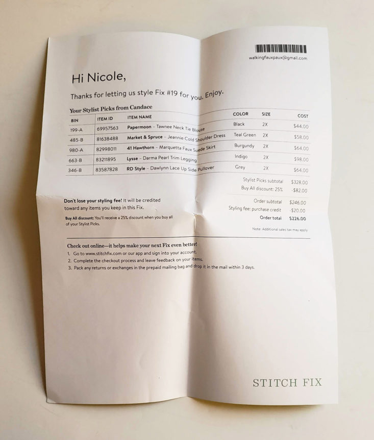 Stitch Fix Plus Size Clothing Box Review December 2018 - Invoice Top