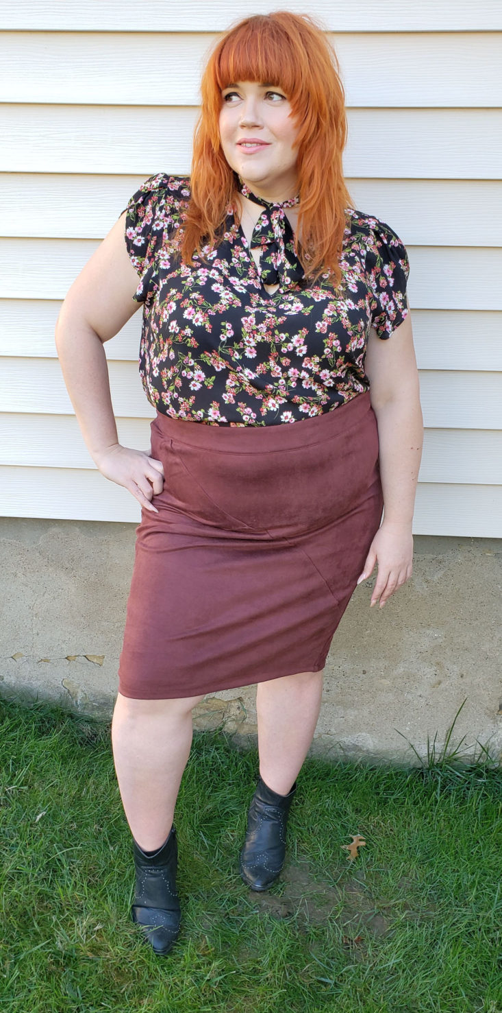 Stitch Fix Plus Size Clothing Box Review December 2018 - Marquetta Faux Suede Skirt by 41 Hawthorn Size 2x Onn Pose 2 Front