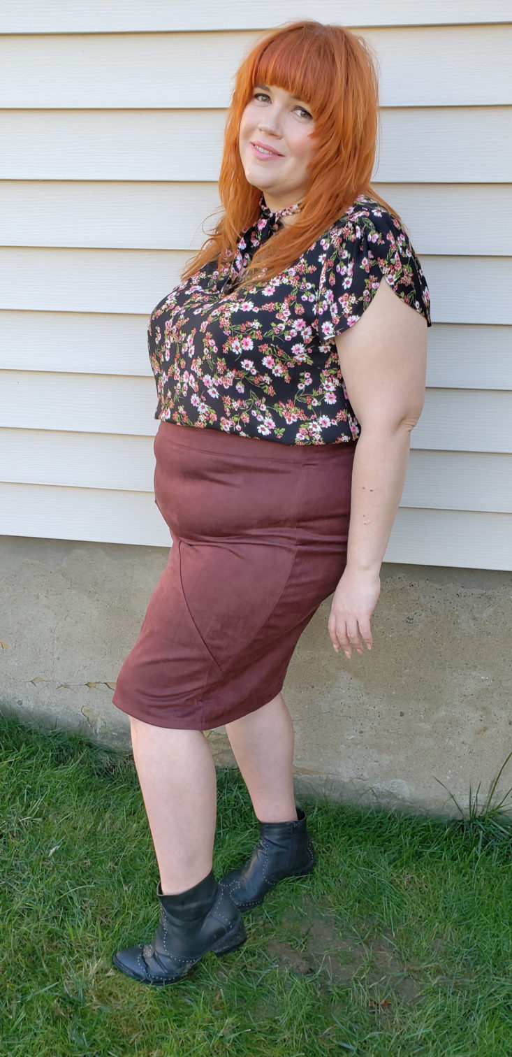 Stitch Fix Plus Size Clothing Box Review December 2018 - Marquetta Faux Suede Skirt by 41 Hawthorn Size 2x Onn Pose 3 Front