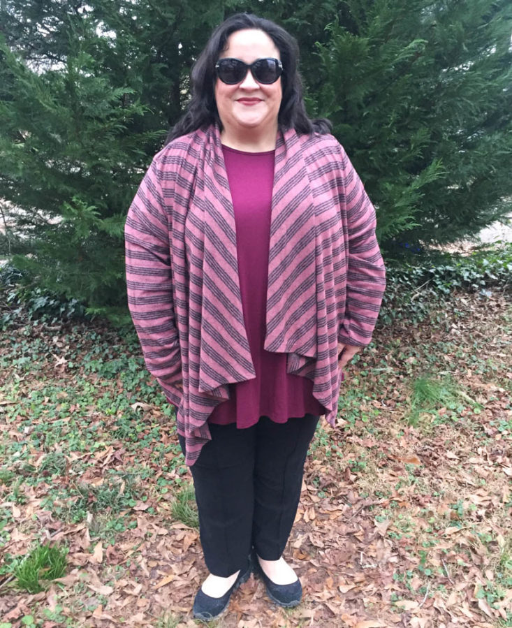 Wantable Style Edit Box January 2019 - Amie Cozy Stripe Cardigan Wearing Front