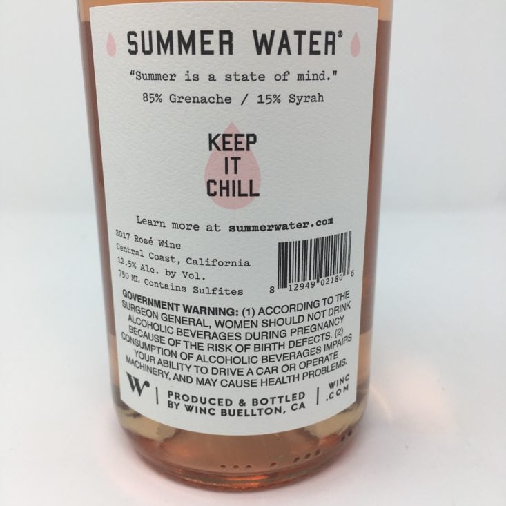 Winc Wine of the Month Review February 2019 - SUMMER WATER LABEL BACK