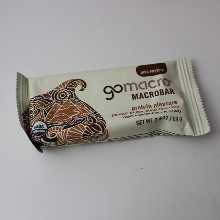 Fit Snack Box Review February 2019 - Go Macro Macrobar Protein Pleasure, Peanut Butter Chocolate Chip Packet Top