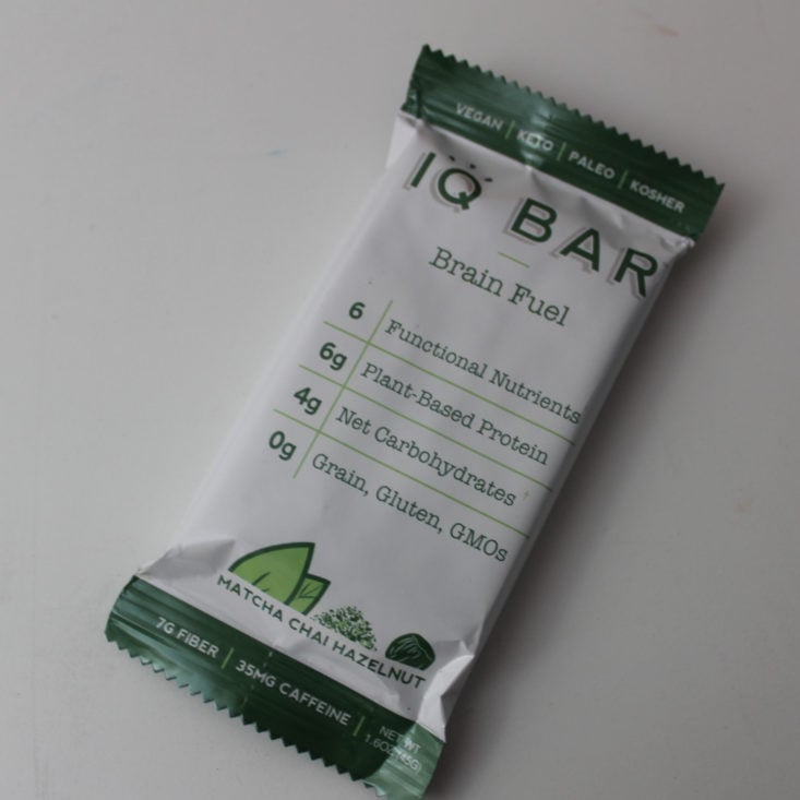 Fit Snack Box Review February 2019 - IQBar in Matcha Chai Hazelnut Packet Top