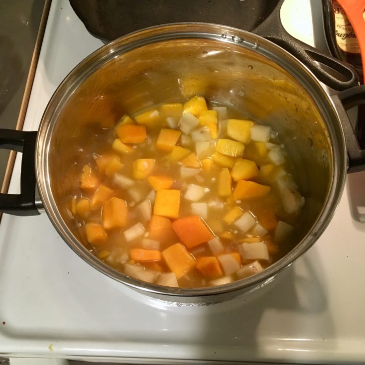 Home Chef Subscription Box Review March 2019 - Chowder Stock In Pan Top