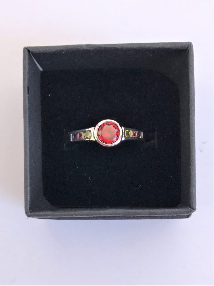 Jewellery Subscription Box Review March 2019 - Multi-Colored Gemstone Ring In Box Top