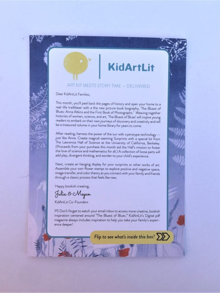 KidArtLit Deluxe Subscription Box Review March 2019 - Infromation Card Top