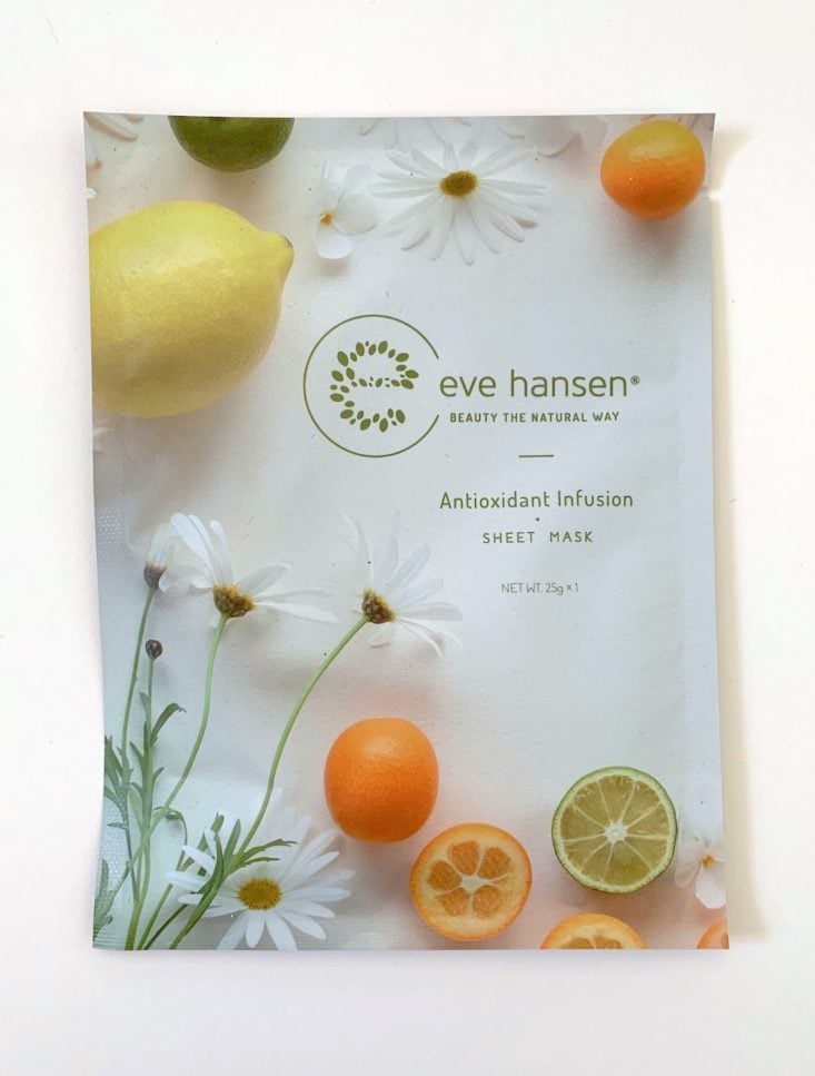 Kinder Beauty Box Natural Beauty Subscription Box Review March 2019 - Eve Hansen Antioxidant Sheet Mask Front Top