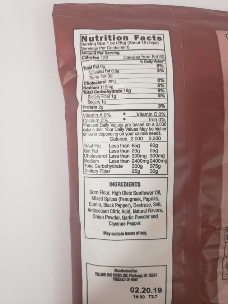 Monthly Box Of Food And Snack Review March 2019 - Al Chipino Peri Peri Chip Nutrition Facts Back