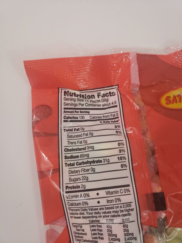 Monthly Box Of Food And Snack Review March 2019 - Sathers Sour Neon Night Crawlers Nutrition Facts Back