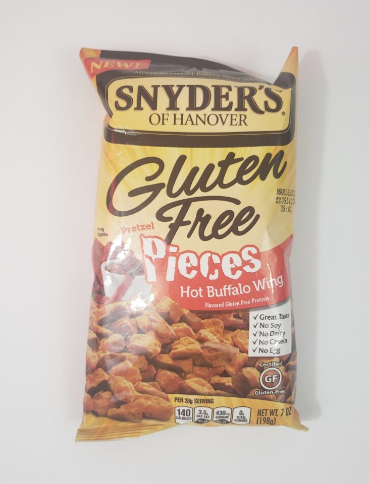 Monthly Box Of Food And Snack Review March 2019 - Snyders Pretzel Pieces Hot Buffalo Wings Front