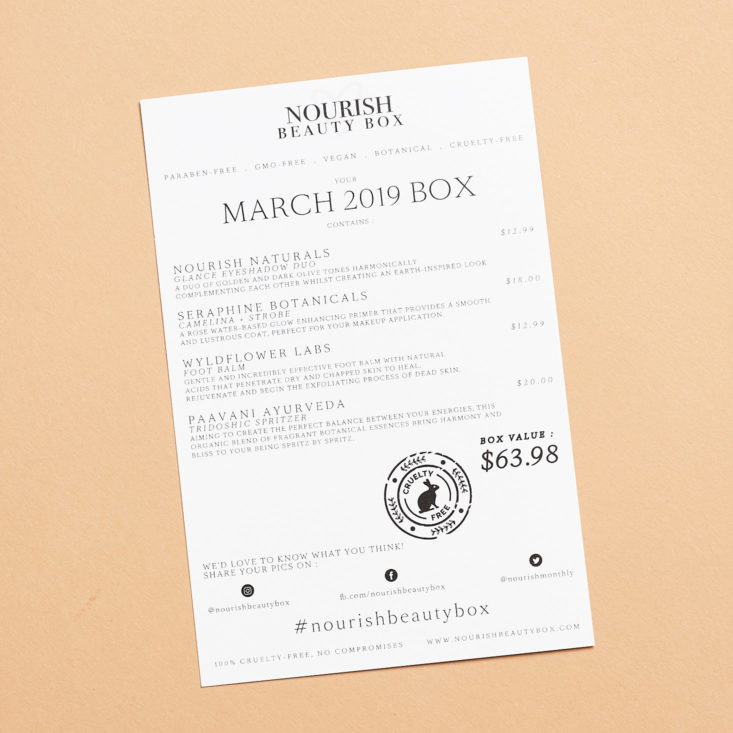 Nourish Beauty Box March 2019 product info card back