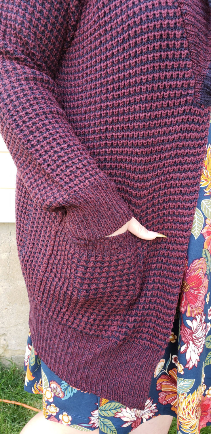 Stitch Fix Plus Size Clothing Box January 2019 - Bickley Shawl Cardigan Wearing Closer Side