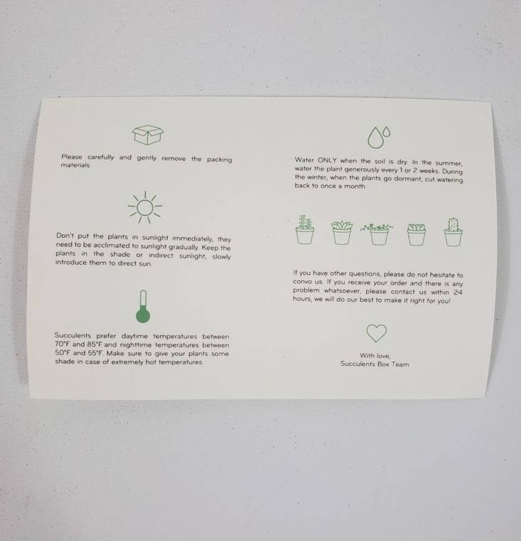 Succulents Box March 2019 - Instructions Card Back Top