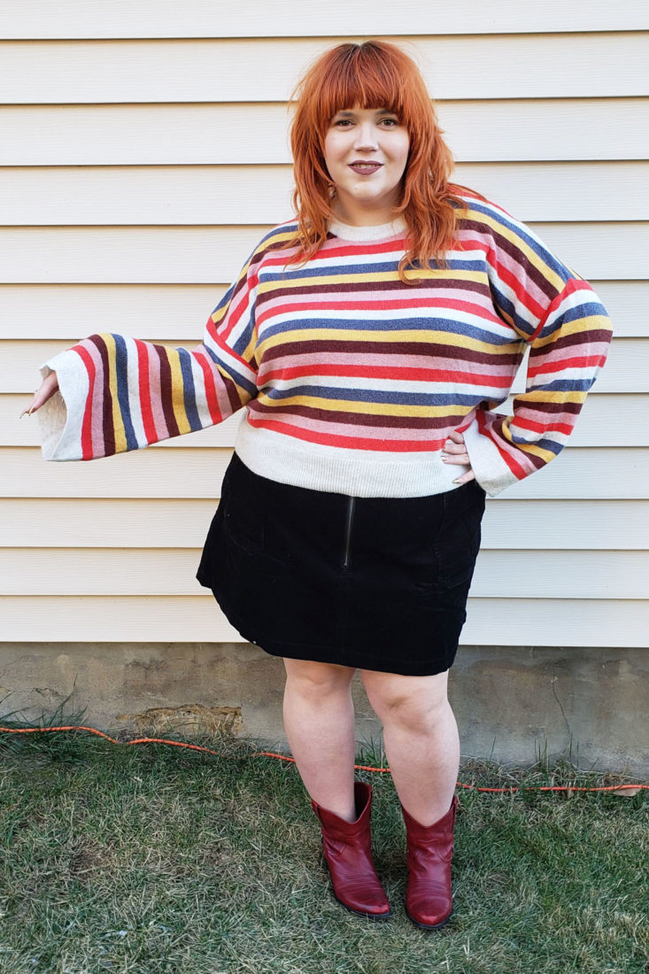 Trunk Club Plus Size Subscription Box Review December 2018 - Cardiff Stripe Crewneck Sweater by Madewell Size 2x Pose 1 Front