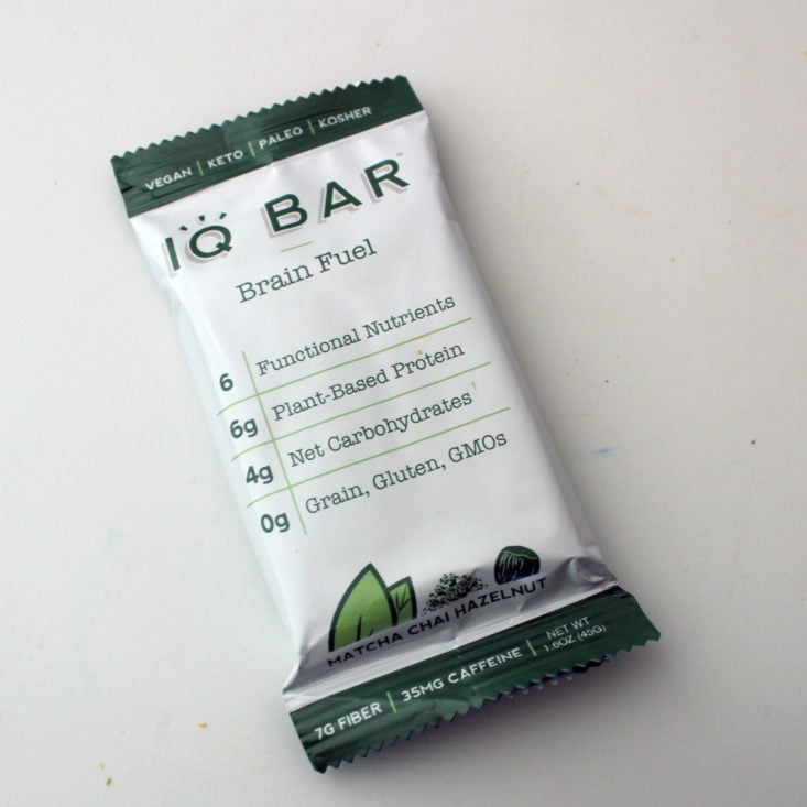 Vegan Cuts Snack March 2019 - IQ Bar, Matcha Chai Hazelnut Package Front