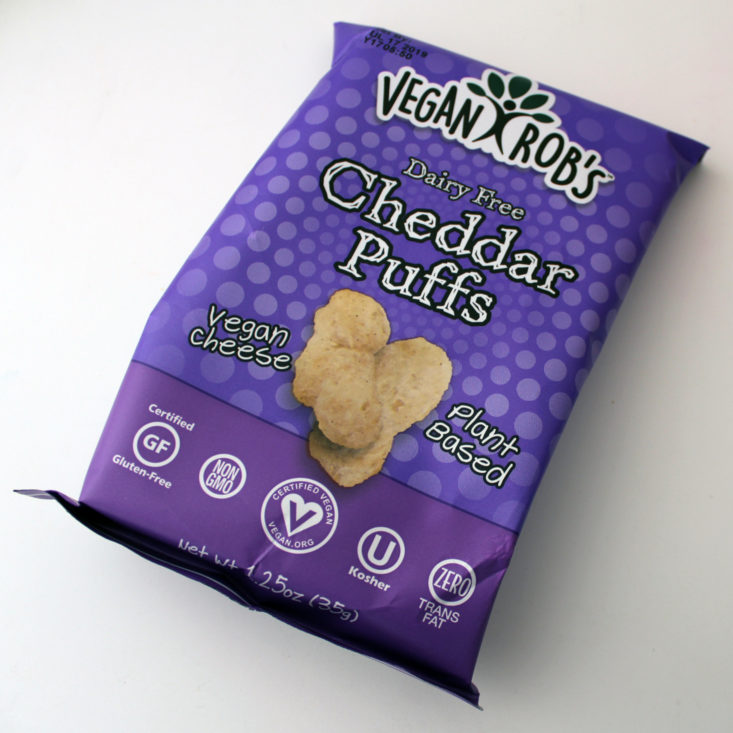 Vegan Cuts Snack March 2019 - Vegan Rob’s Brand Cheddar Puffs Package Front