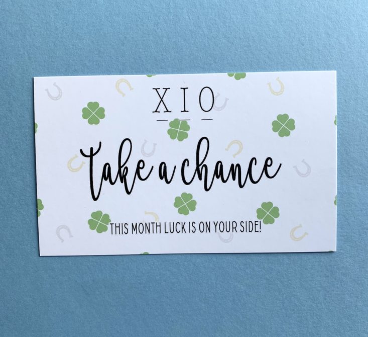 XIO Jewelry Subscription Review March 2019 - Information Card Front Top