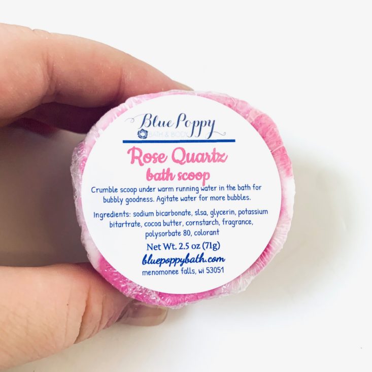 Bath Bevy You’re A Gem Review April 2018 - Blue Poppy Bath and Body Rose Quartz Bath Scoop 2 Top