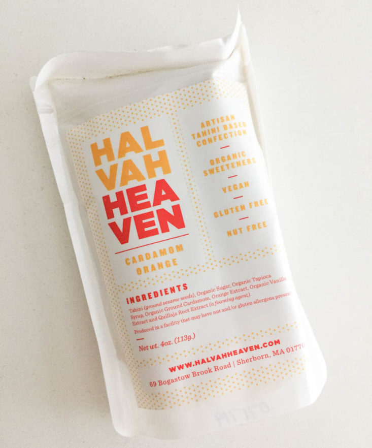 BoxWalla Book Subscription Box Review February 2019 - Cardamom Orange Halvah (4 oz) by Halvah Heaven Front Top