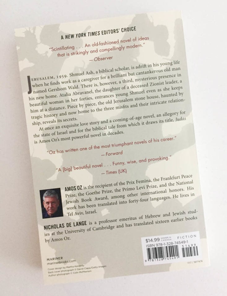 BoxWalla Book Subscription Box Review February 2019 - Judas by Amos Oz Back Top