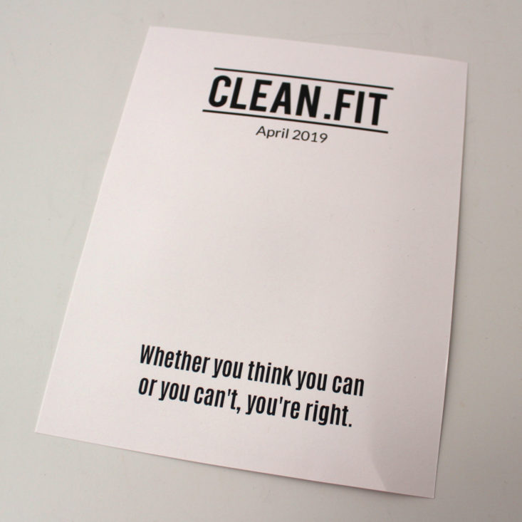 Clean Fit Box April 2019 - Booklet Front