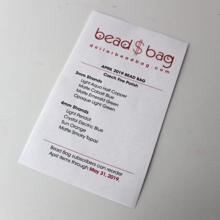 Dollar Bead Bag-April 2019- Booklet