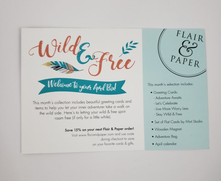 FLAIR And PAPER Subscription Box April 2019 - Info Card Front