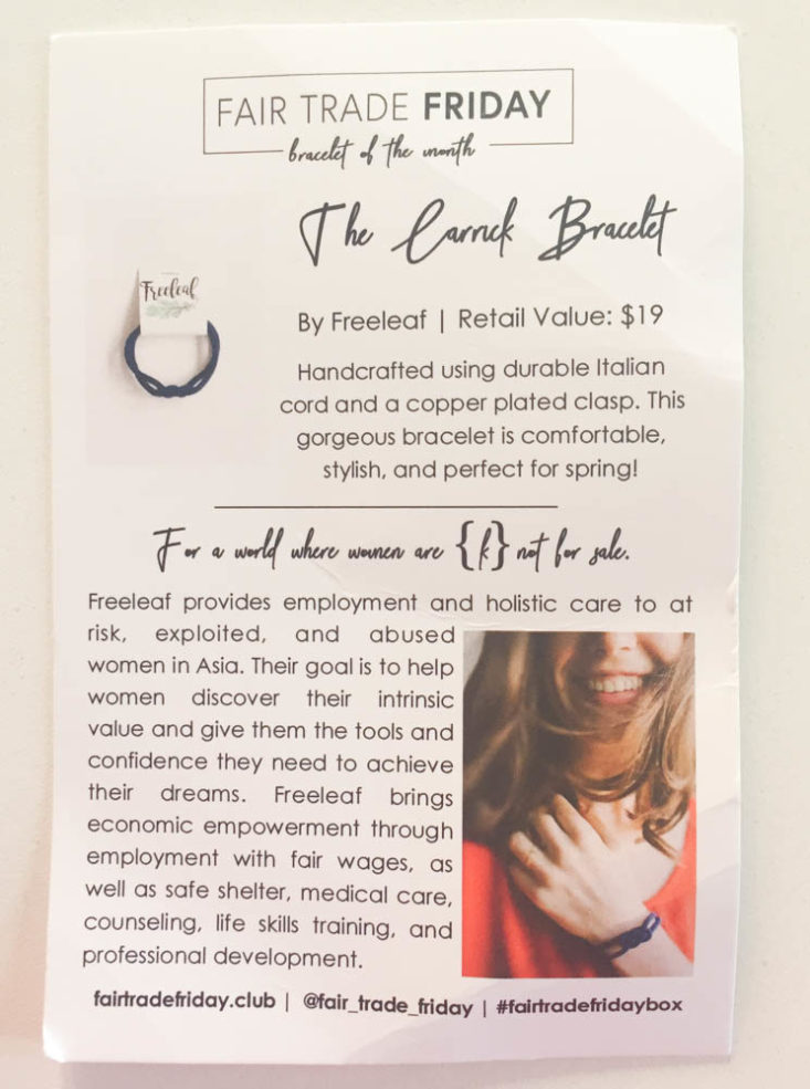 Fair Trade Friday Bracelet of The Month March 2019 - Booklet Front Top
