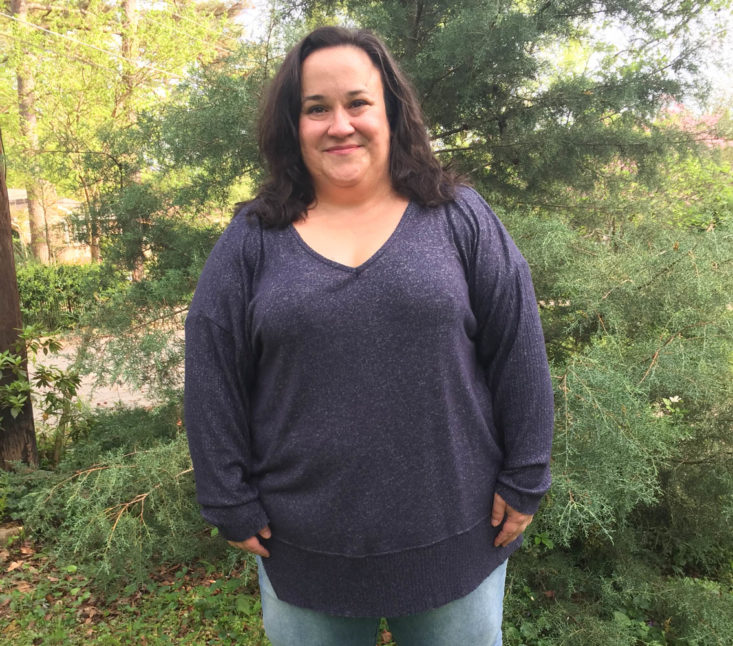 Gwynnie Bee April 2019 - Ribbed Sleeves V-Neck Sweater Front