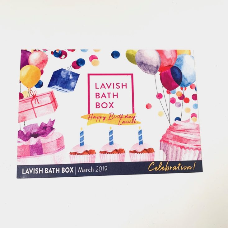 Lavish Bath Box March 2019 - Info Card Front