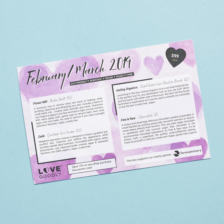Love Goodly February March 2019 product info card